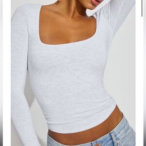 NWT Garage Butter Soft Square Neck Crop Long Sleeve Double Lined light Grey M